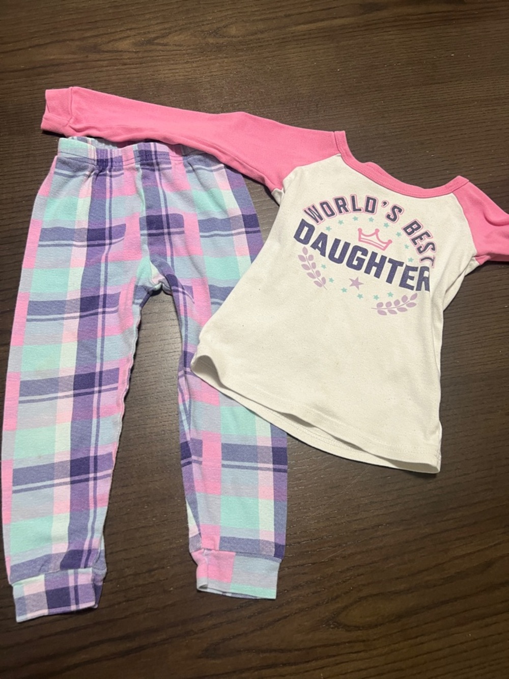 The Children's Place Pink Raglan Top with Pastel Plaid Pajama Pants